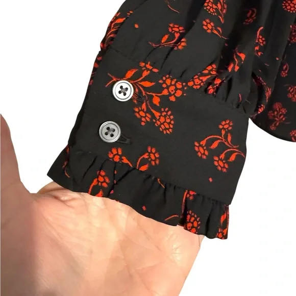 ANN TAYLOR LOFT Black Blouse w/ Red Floral Pattern   MEDIUM   #6 - Picture 4 of 9